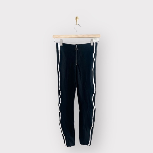 ZARA Black Leggings Green Side Stripe (Sz S) - Picture 2 of 7